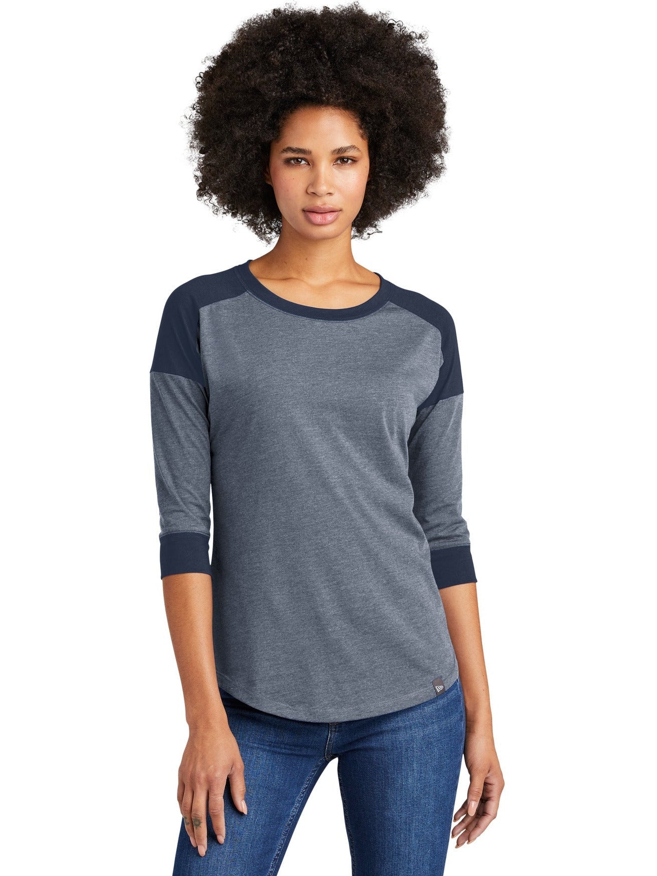 no-logo New Era Ladies Heritage 3/4-Sleeve Baseball Raglan Tee-Regular-New Era-True Navy/True Navy Twist-XS-Thread Logic
