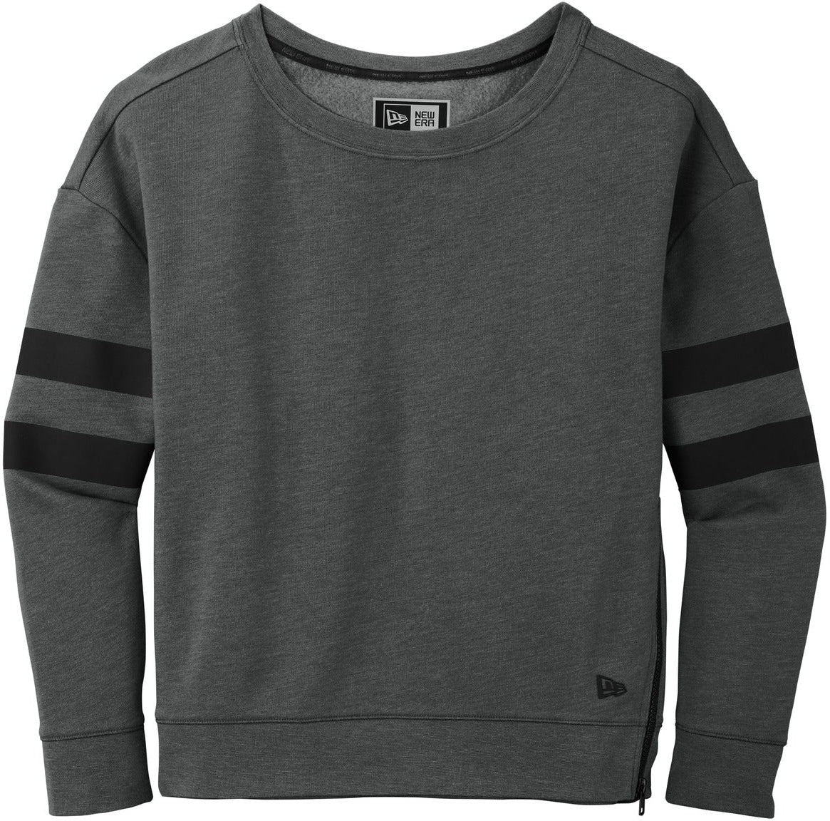 No-Logo CLOSEOUT - New Era Ladies Tri-Blend Fleece Varsity Crew-Crewnecks-New Era-Black Heather-S-Thread Logic