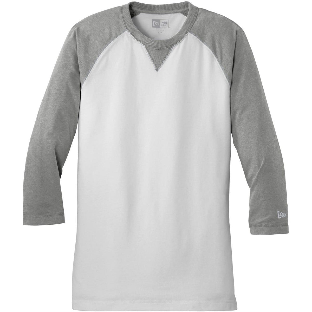 no-logo CLOSEOUT - New Era Sueded Cotton 3/4-Sleeve Baseball Raglan Tee-Active-New Era-Shadow Grey Heather/White-S-Thread Logic