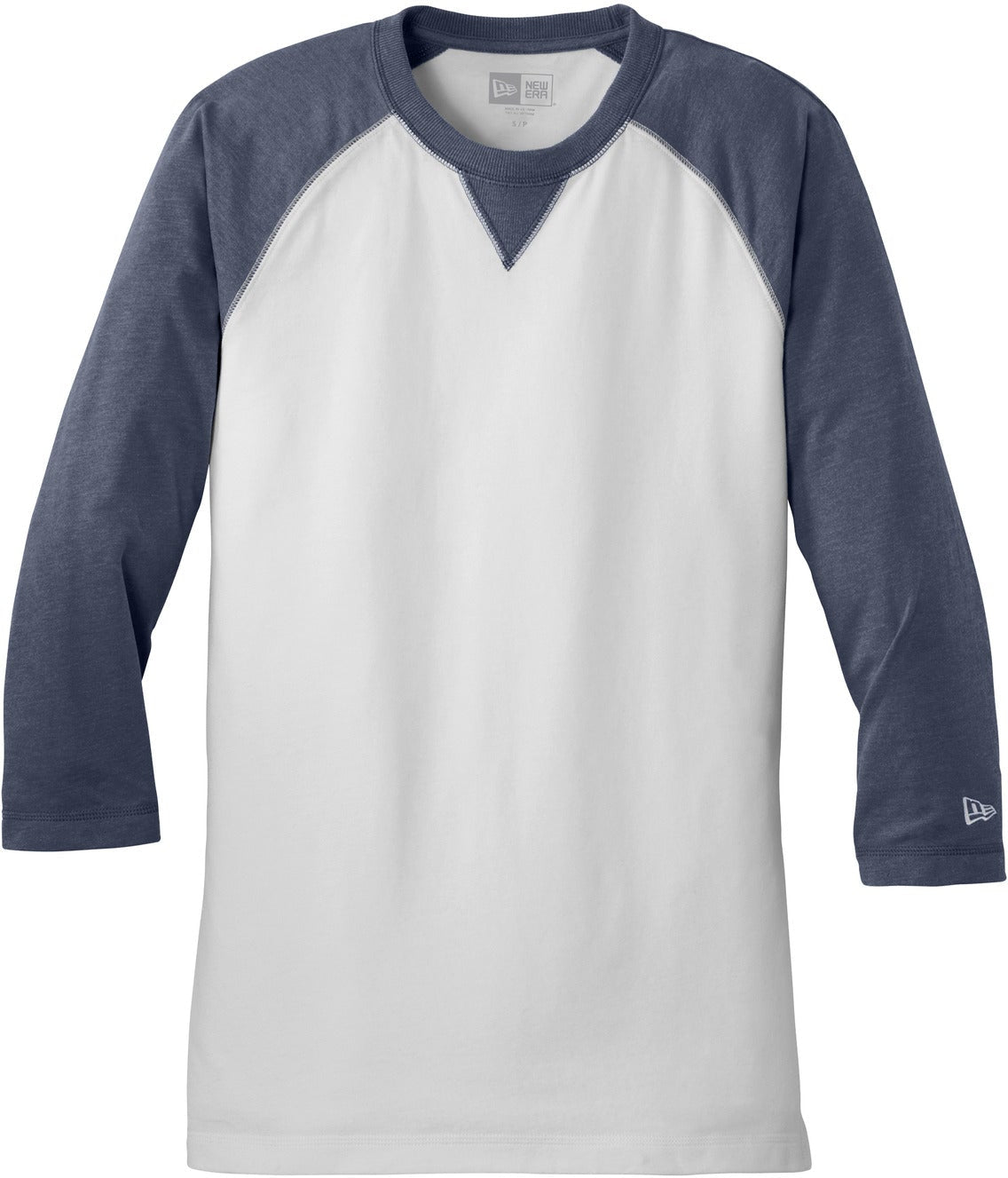 No-Logo CLOSEOUT - New Era Sueded Cotton 3/4-Sleeve Baseball Raglan Tee-Active-New Era-True Navy Heather/White-S-Thread Logic