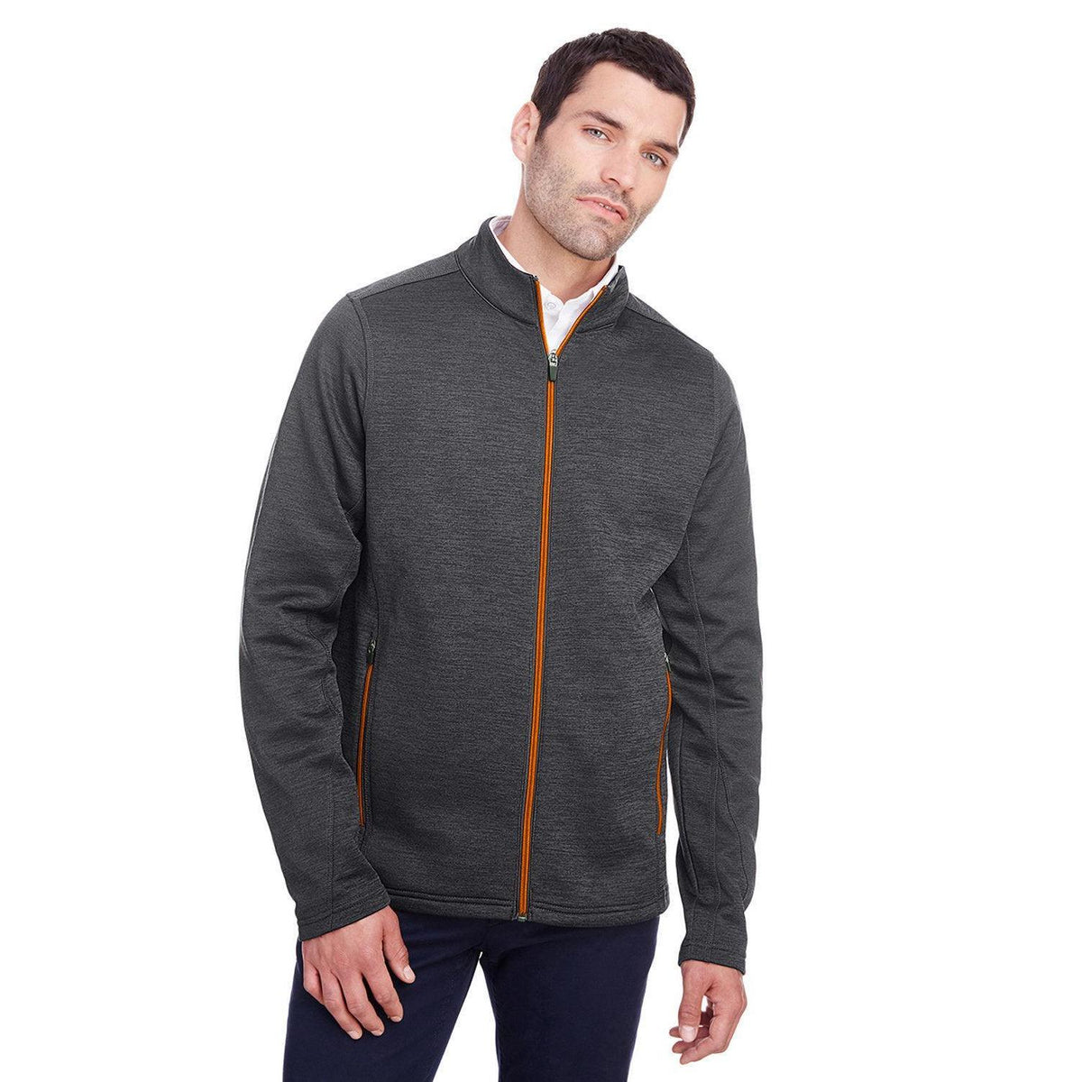 no-logo North End Flux 2.0 Full-Zip Jacket-Men's Jackets-North End-Black Heather/Orange Soda-S-Thread Logic