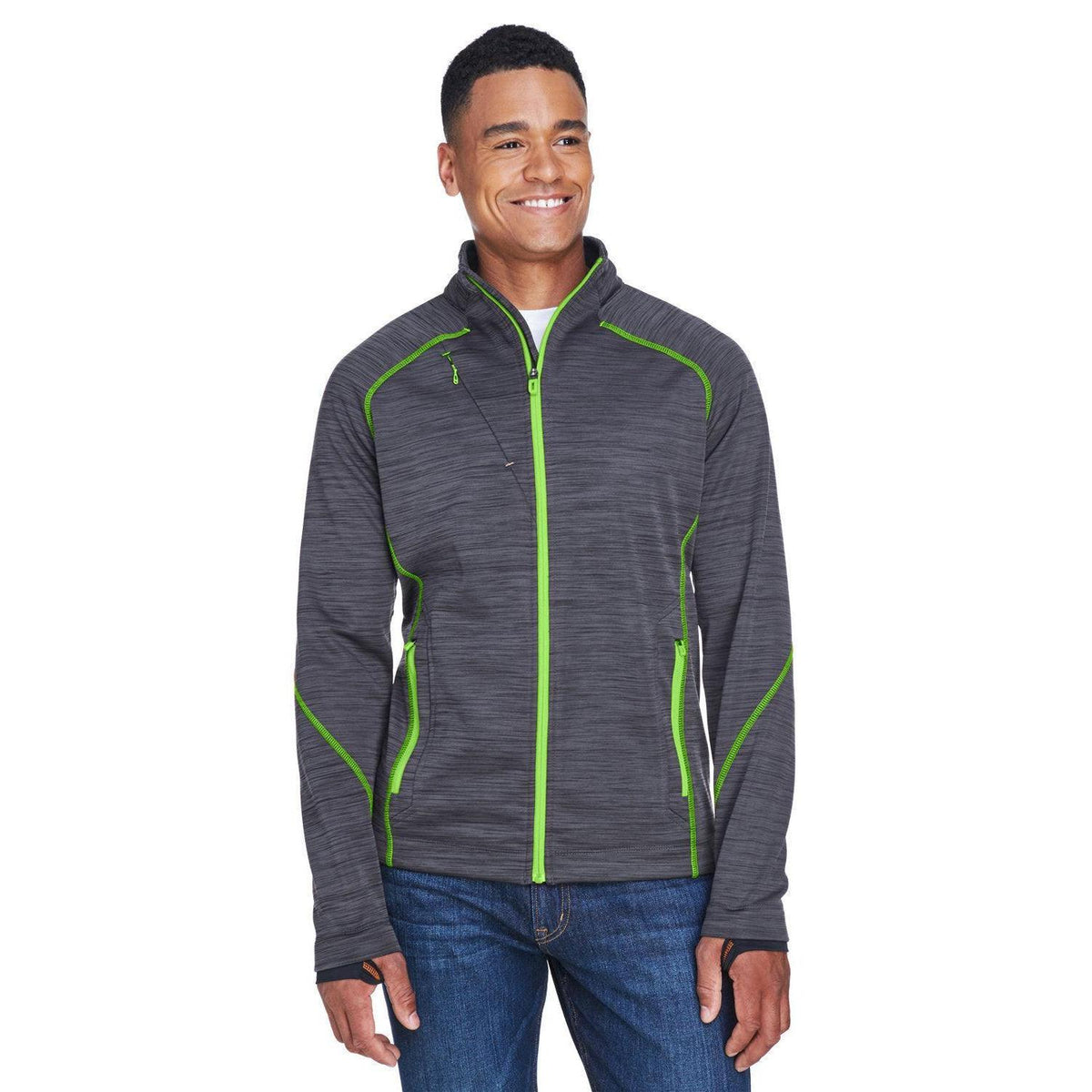 no-logo North End Flux Mélange Bonded Fleece Jacket-Men's Jackets-North End-Carbon/Acid Green-S-Thread Logic