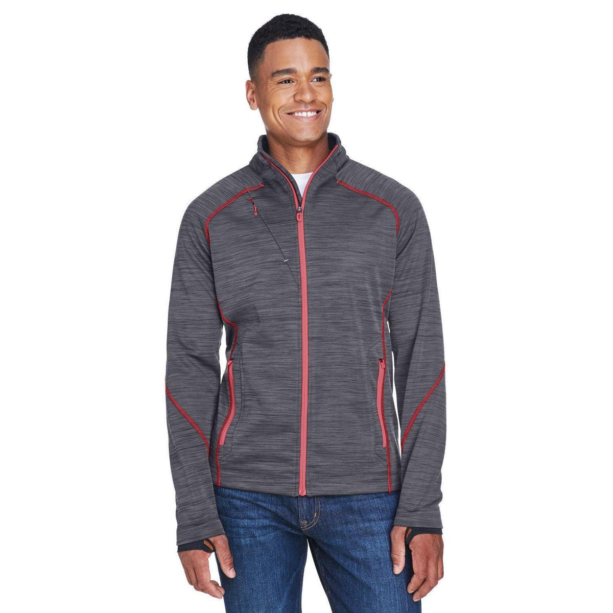 no-logo North End Flux Mélange Bonded Fleece Jacket-Men's Jackets-North End-Carbon/Olympic Red-S-Thread Logic