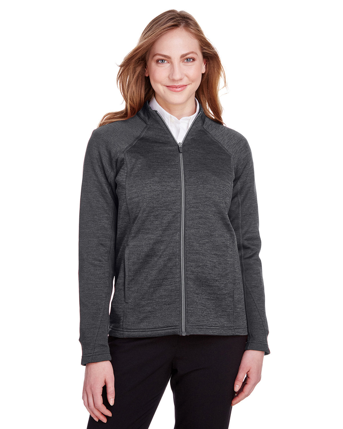 North End Ladies Flux 2.0 Full-Zip Jacket-Ladies Jackets-North End-Black Heather/Carbon-XS-Thread Logic