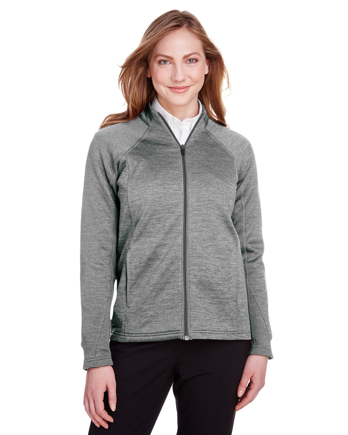 North End Ladies Flux 2.0 Full-Zip Jacket-Ladies Jackets-North End-Light Heather/Carbon-XS-Thread Logic