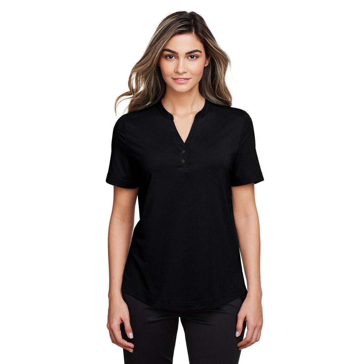 no-logo North End Ladies Jaq Snap-Up Stretch Performance Polo-Ladies Polos-North End-Black-S-Thread Logic