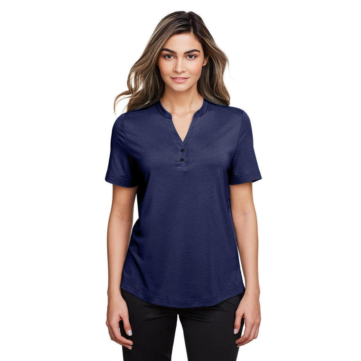no-logo North End Ladies Jaq Snap-Up Stretch Performance Polo-Ladies Polos-North End-Classic Navy-S-Thread Logic