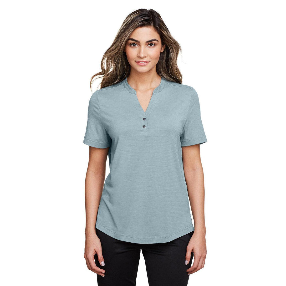 no-logo North End Ladies Jaq Snap-Up Stretch Performance Polo-Ladies Polos-North End-Opal Blue-XS-Thread Logic