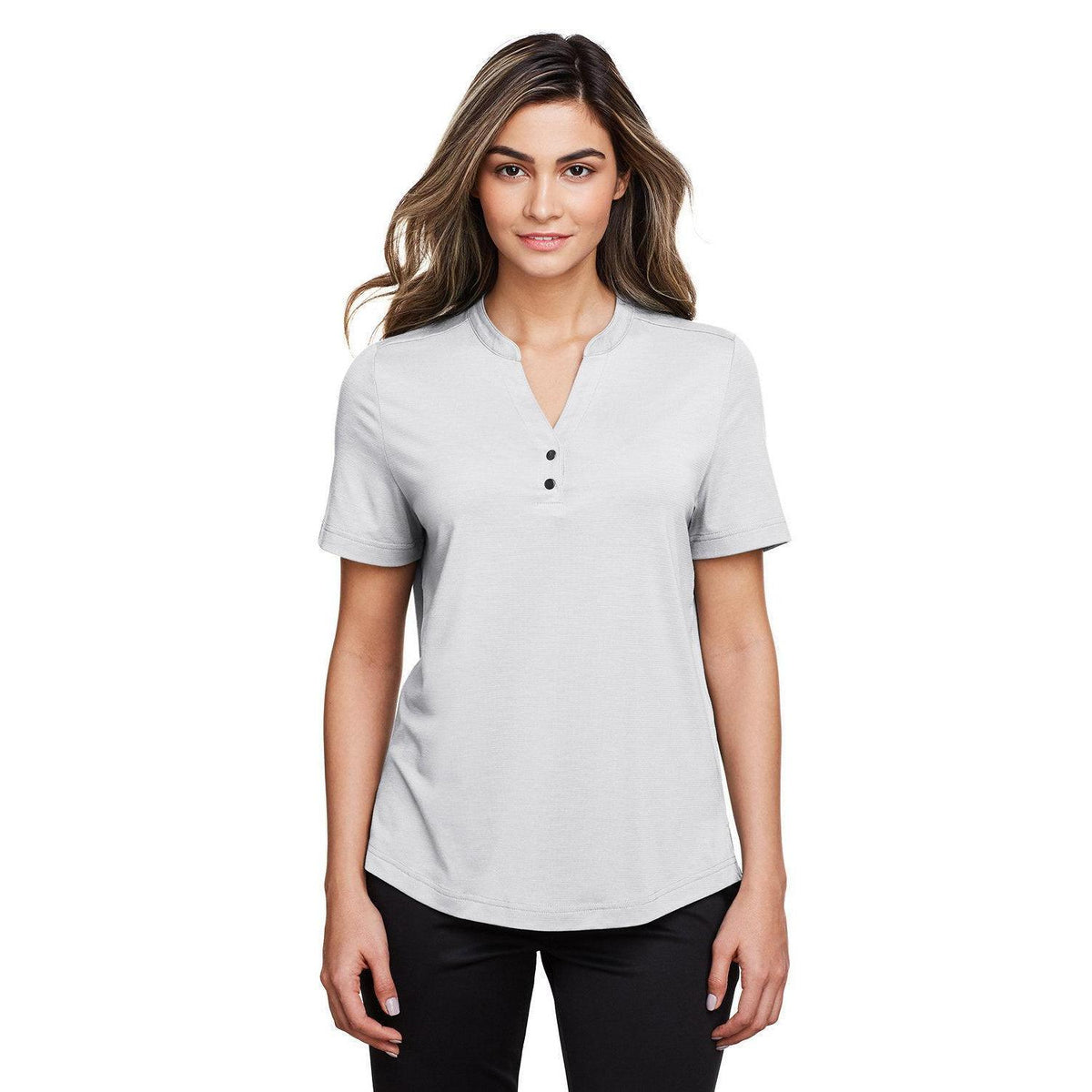 no-logo North End Ladies Jaq Snap-Up Stretch Performance Polo-Ladies Polos-North End-Platinum-S-Thread Logic