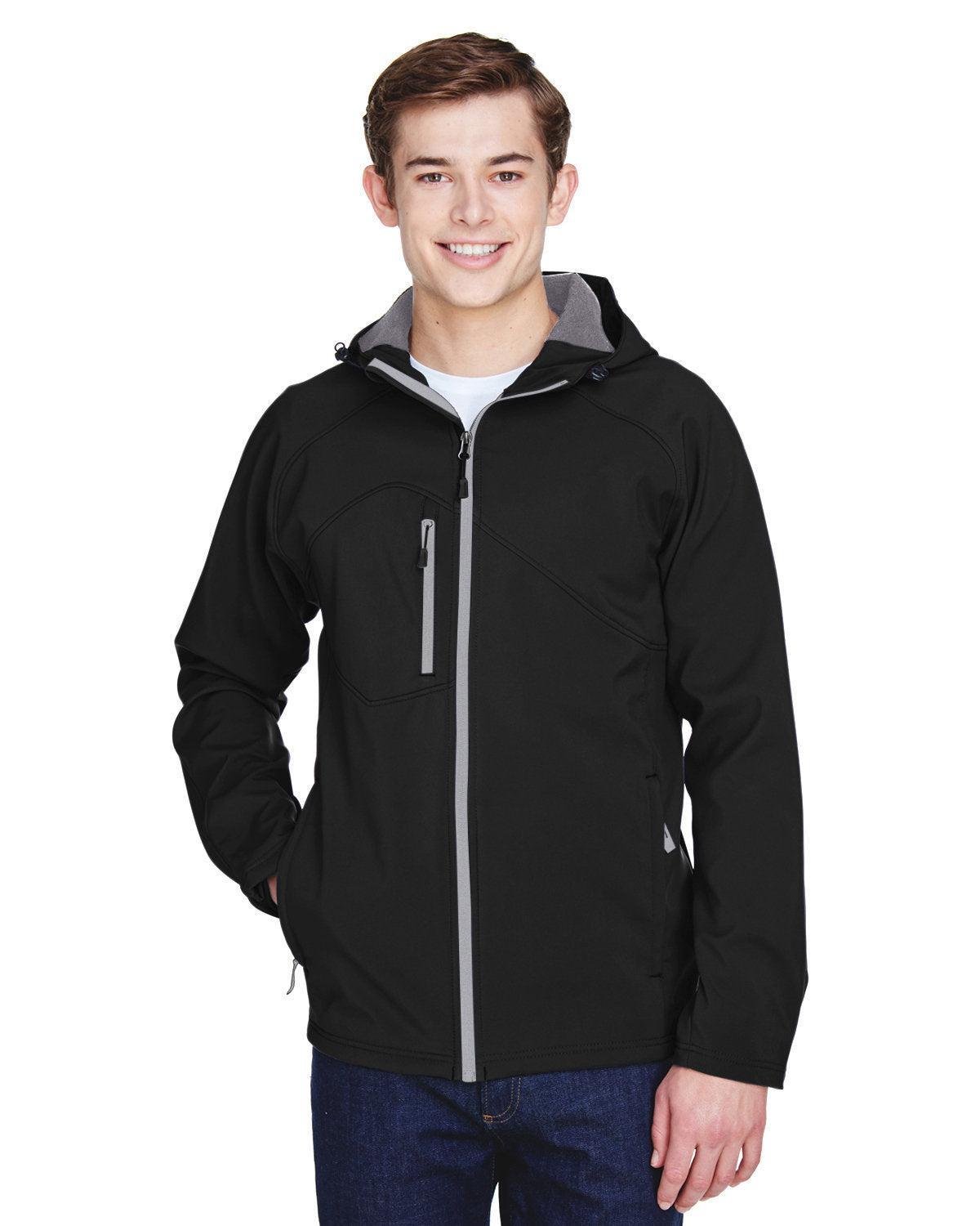North End Prospect Two-Layer Fleece Bonded Soft Shell Hooded Jacket-Men's Jackets-North End-Black-S-Thread Logic