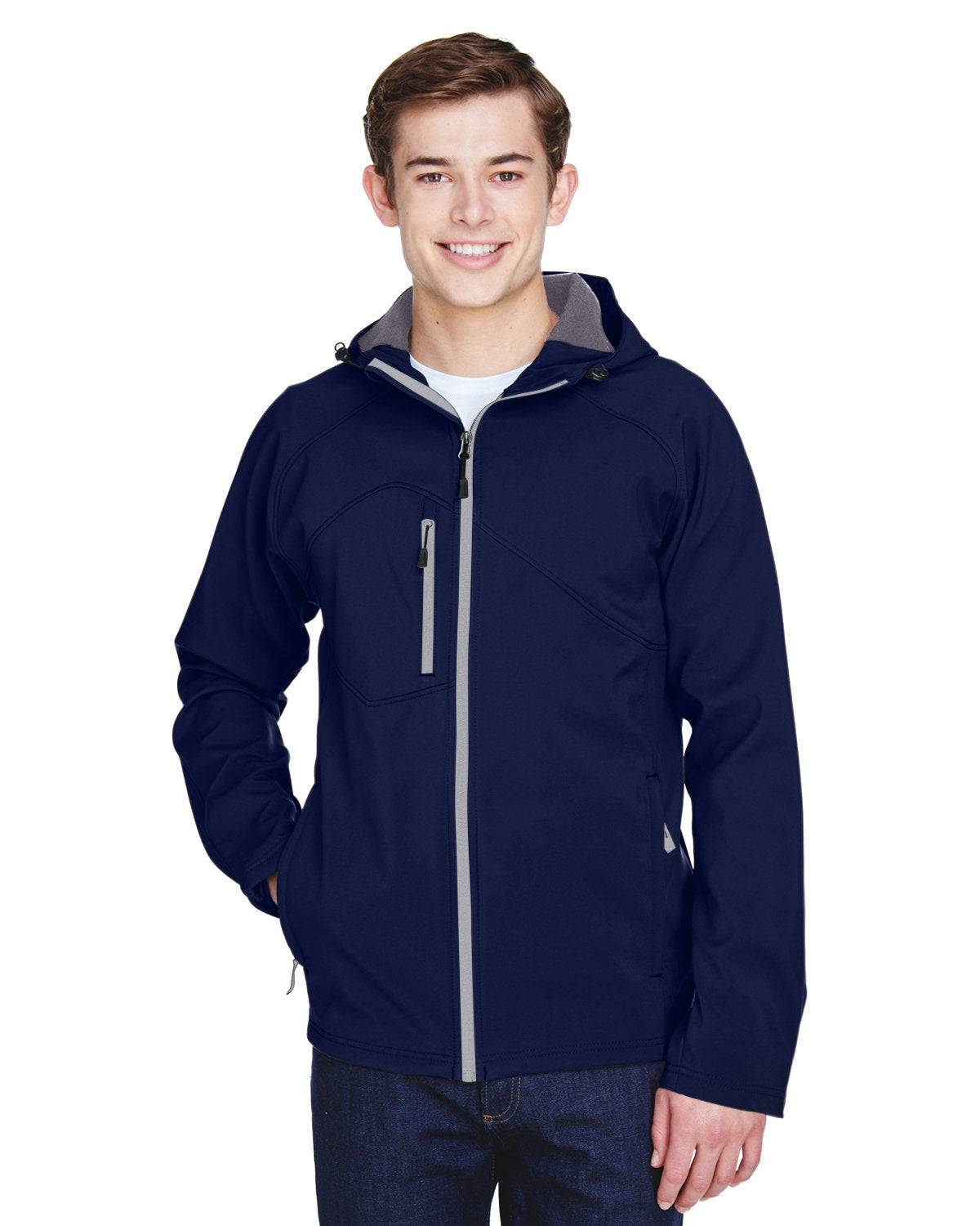 North End Prospect Two-Layer Fleece Bonded Soft Shell Hooded Jacket-Men's Jackets-North End-Classic Navy-S-Thread Logic