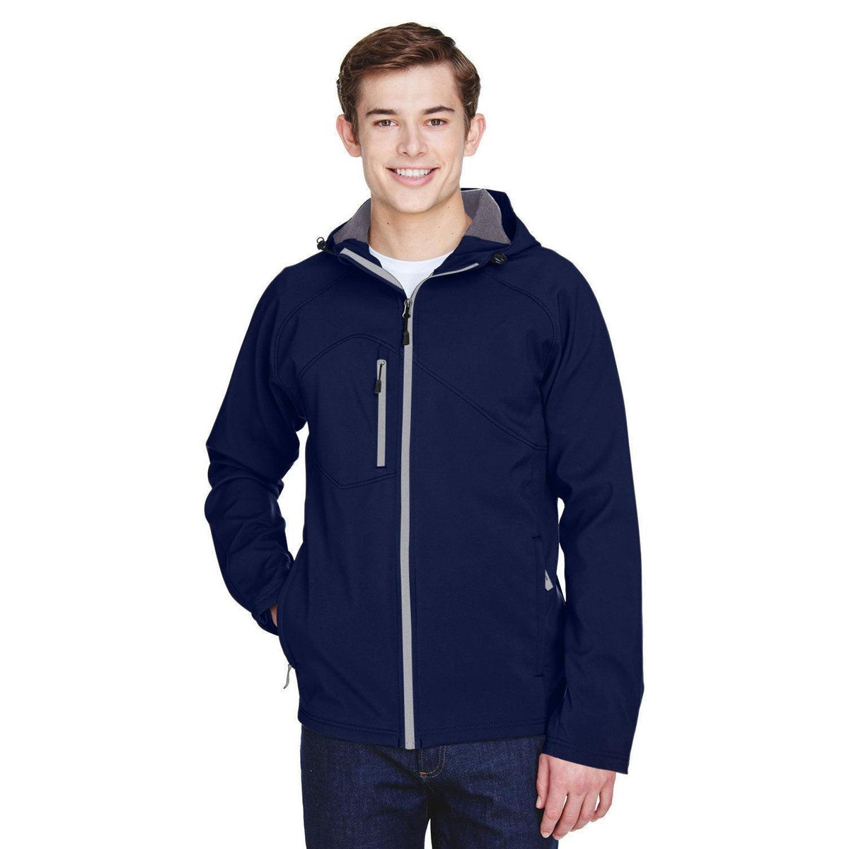 no-logo North End Prospect Two-Layer Fleece Bonded Soft Shell Hooded Jacket-Men's Jackets-North End-Classic Navy-S-Thread Logic