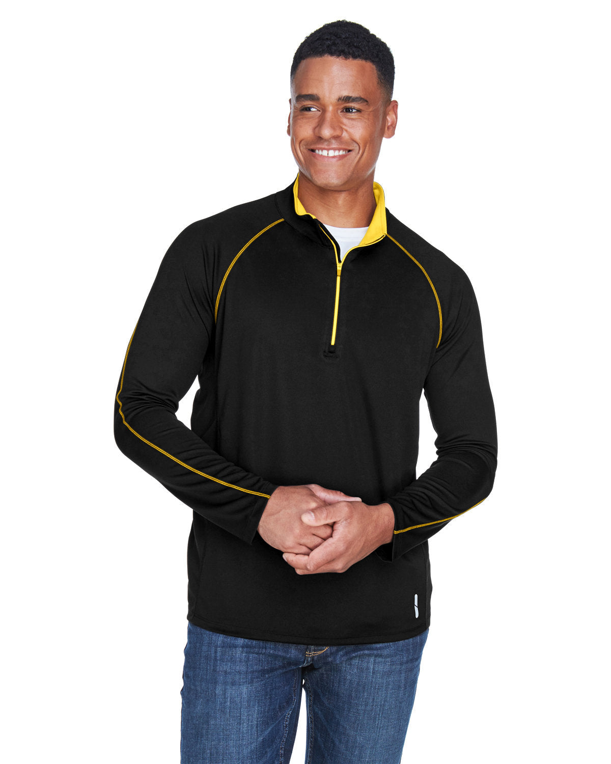North End Radar Performance Quarter-Zip-Men's Layering-North End-Black/Campus Gold-S-Thread Logic