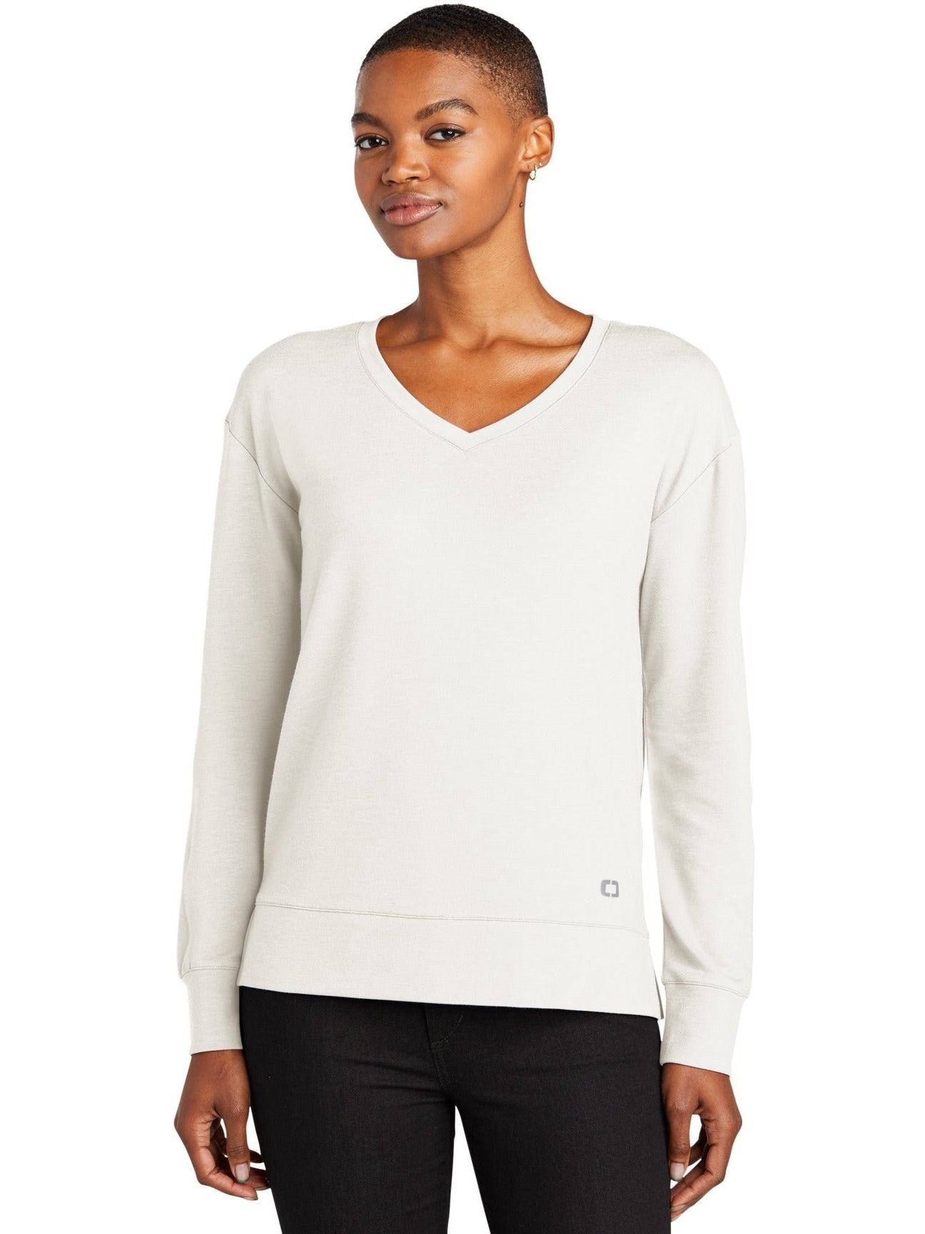 no-logo OGIO Ladies Luuma Flex Long Sleeve V-Neck-Regular-OGIO-Thread Logic