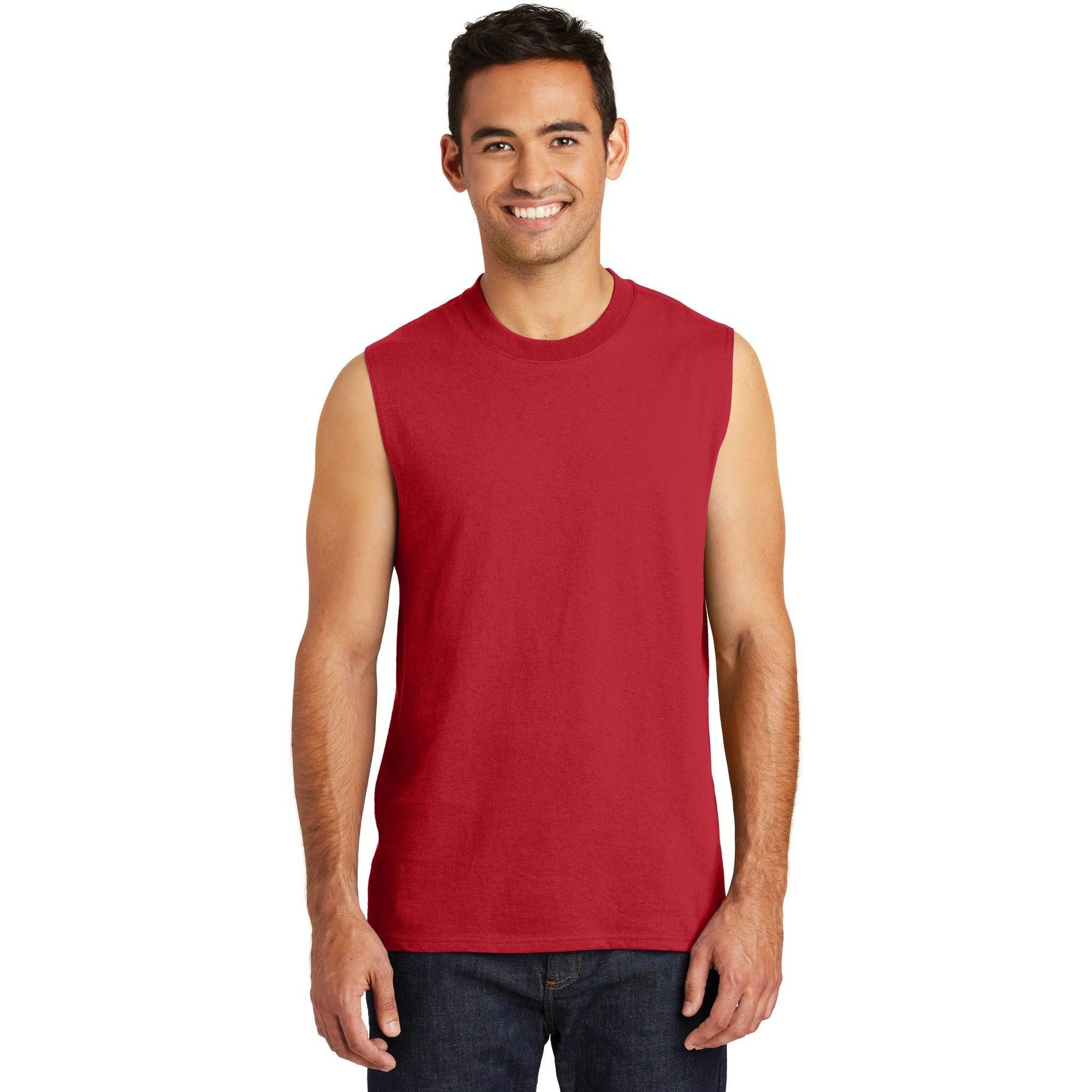 no-logo CLOSEOUT - Port & Company Core Cotton Sleeveless Tee-Port & Company-Red-S-Thread Logic