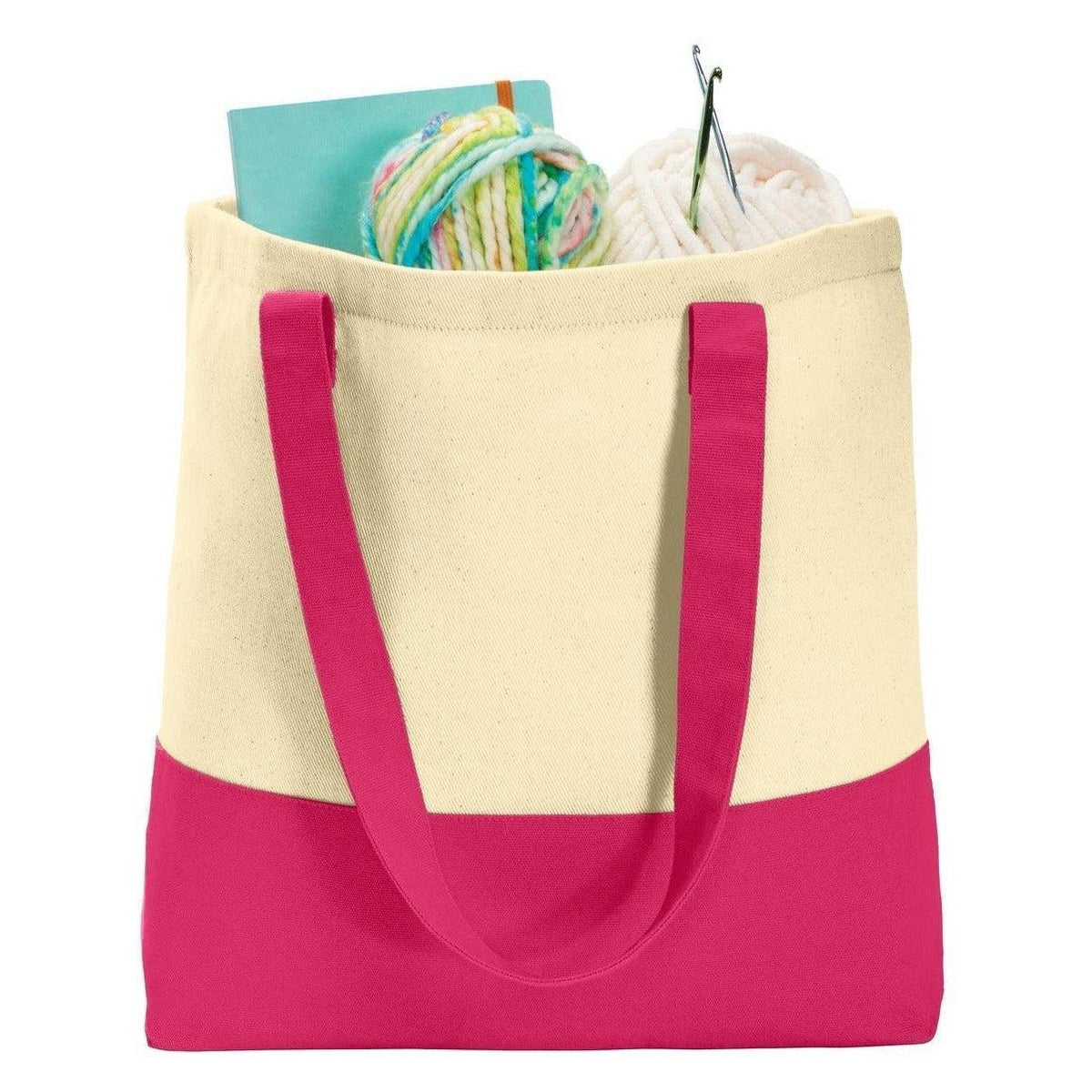 no-logo Port Authority Colorblock Cotton Tote-Regular-Port Authority-Natural/Pink Azalea-Thread Logic