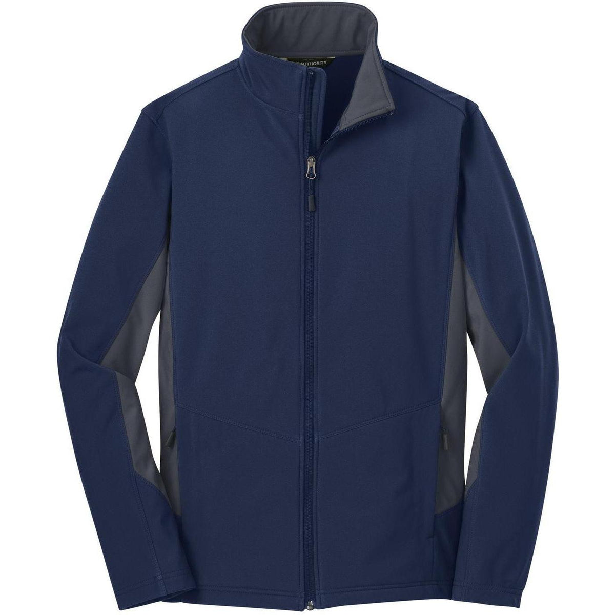 logo-left Port Authority Core Colorblock Soft Shell Jacket-Regular-Port Authority-Dress Blue Navy/Battleship Grey-S-Thread Logic