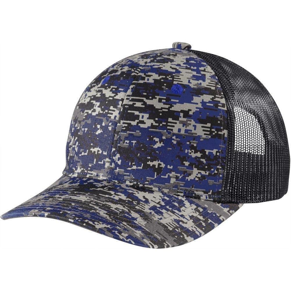 no-logo Port Authority Digi Camo Snapback Trucker Cap-Headwear-Port Authority-Patriot Blue Digi/Grey Steel-OSFA-Thread Logic