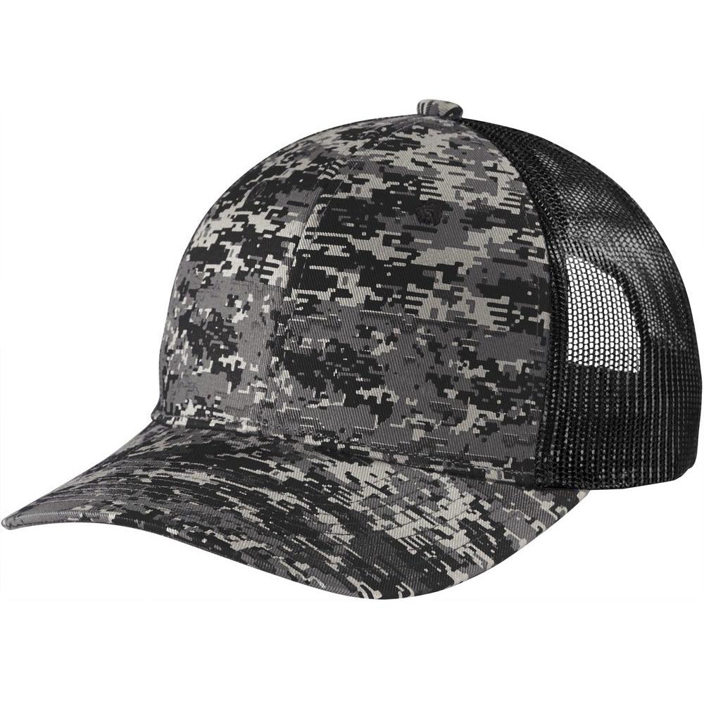 no-logo Port Authority Digi Camo Snapback Trucker Cap-Headwear-Port Authority-Black Digi/Black-OSFA-Thread Logic