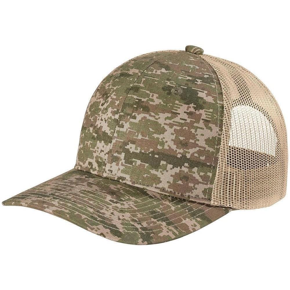 no-logo Port Authority Digi Camo Snapback Trucker Cap-Headwear-Port Authority-Olive Drab Green Digi/Coyote Brown-OSFA-Thread Logic