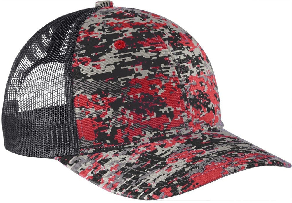 no-logo Port Authority Digi Camo Snapback Trucker Cap-Regular-Port Authority-Flame Red Digi/Grey Steel-OSFA-Thread Logic no-logo