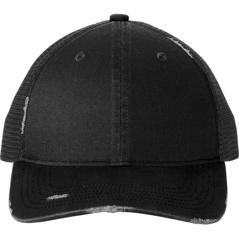 no-logo Port Authority Distressed Mesh Back Cap-New-Port Authority-Black/Black-OSFA-Thread Logic