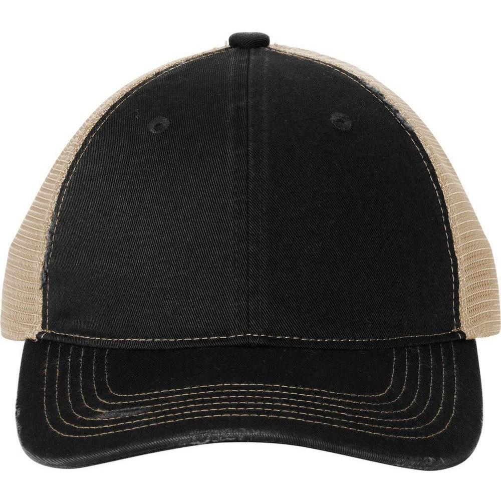 no-logo Port Authority Distressed Mesh Back Cap-New-Port Authority-Black/Khaki-OSFA-Thread Logic