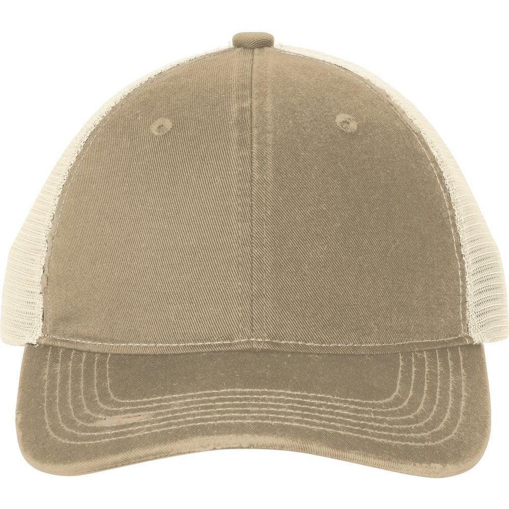 no-logo Port Authority Distressed Mesh Back Cap-New-Port Authority-Khaki/Stone-OSFA-Thread Logic