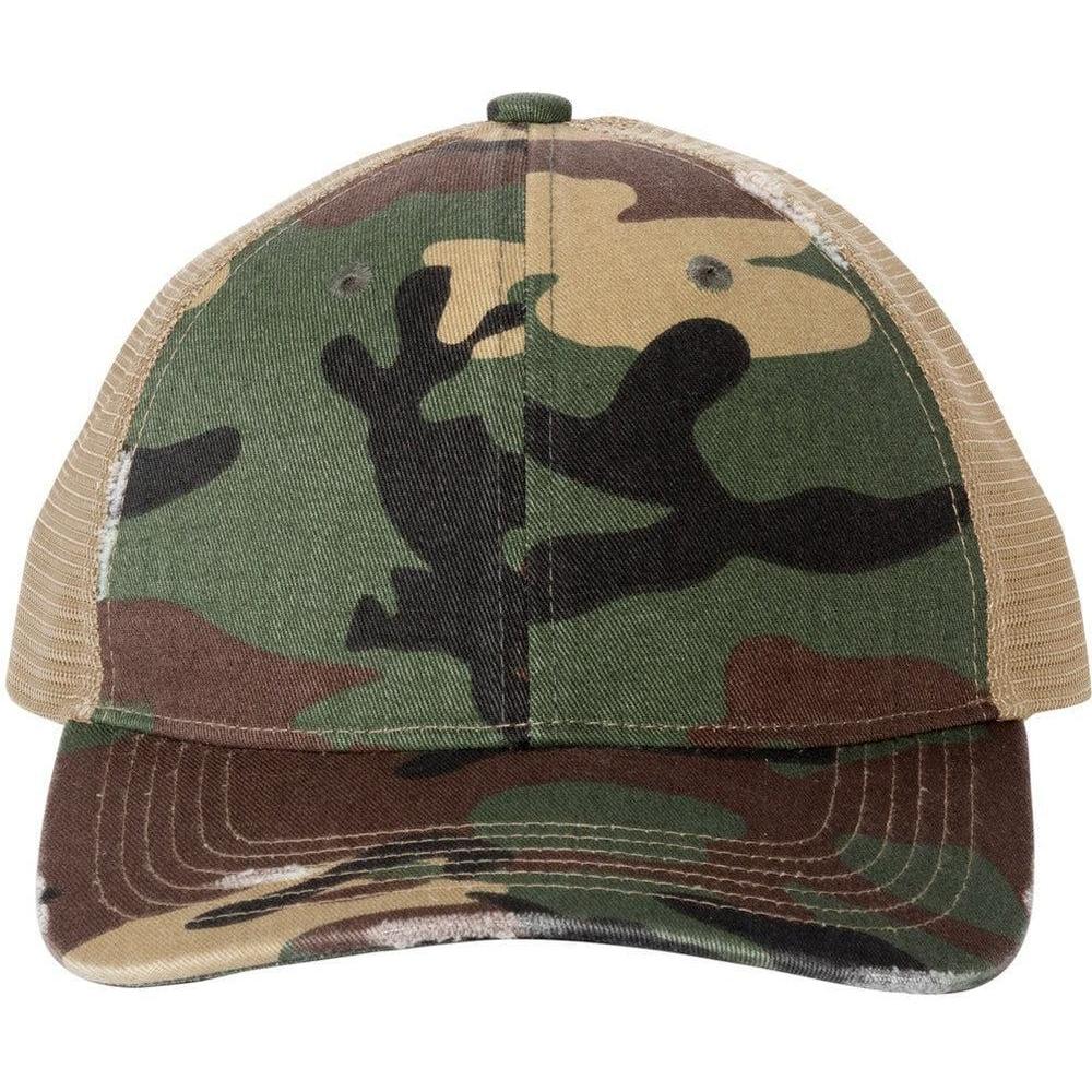 no-logo Port Authority Distressed Mesh Back Cap-New-Port Authority-Military Camo/Khaki-OSFA-Thread Logic