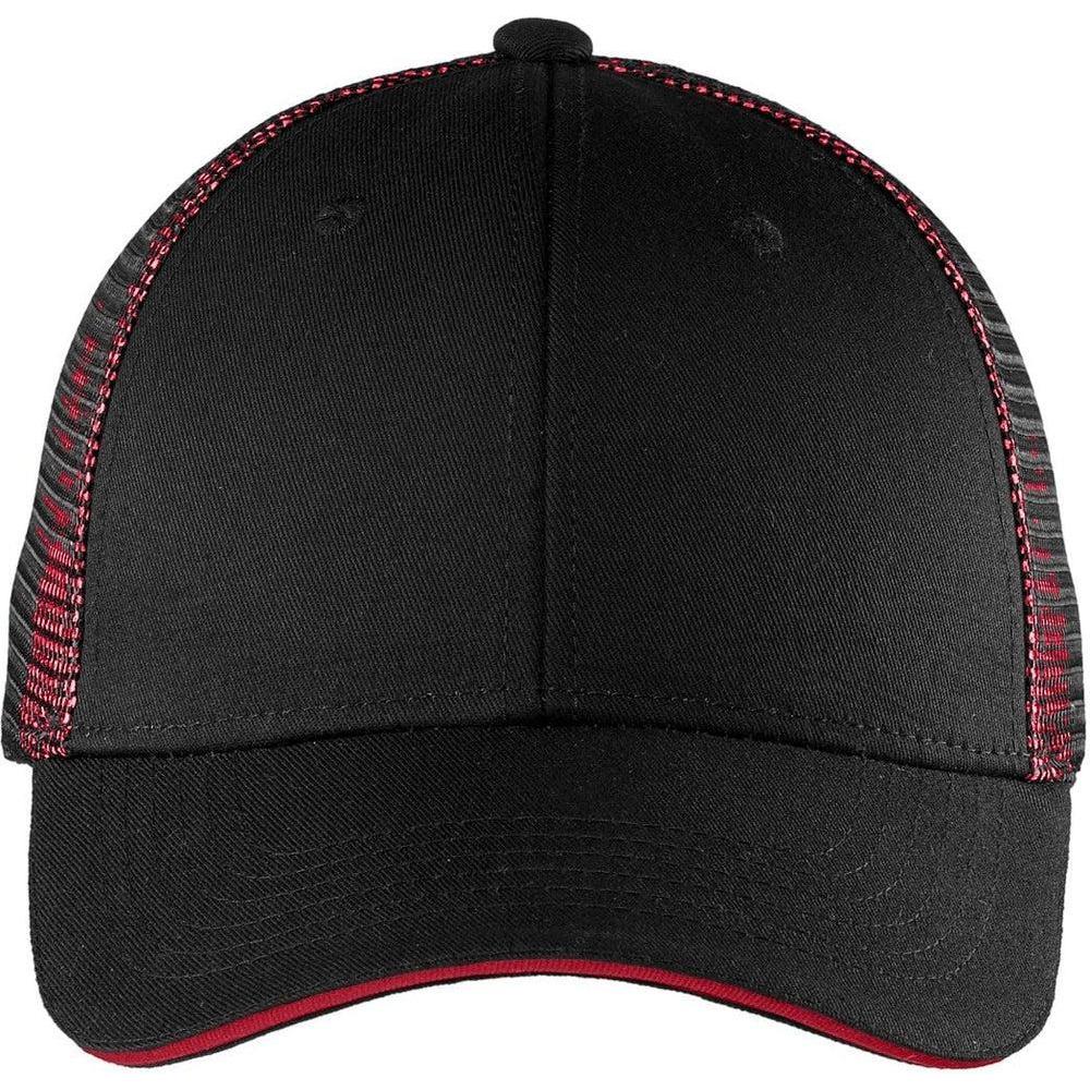 no-logo Port Authority Double Mesh Snapback Sandwich Cap-Headwear-Port Authority-Black/Red-OSFA-Thread Logic