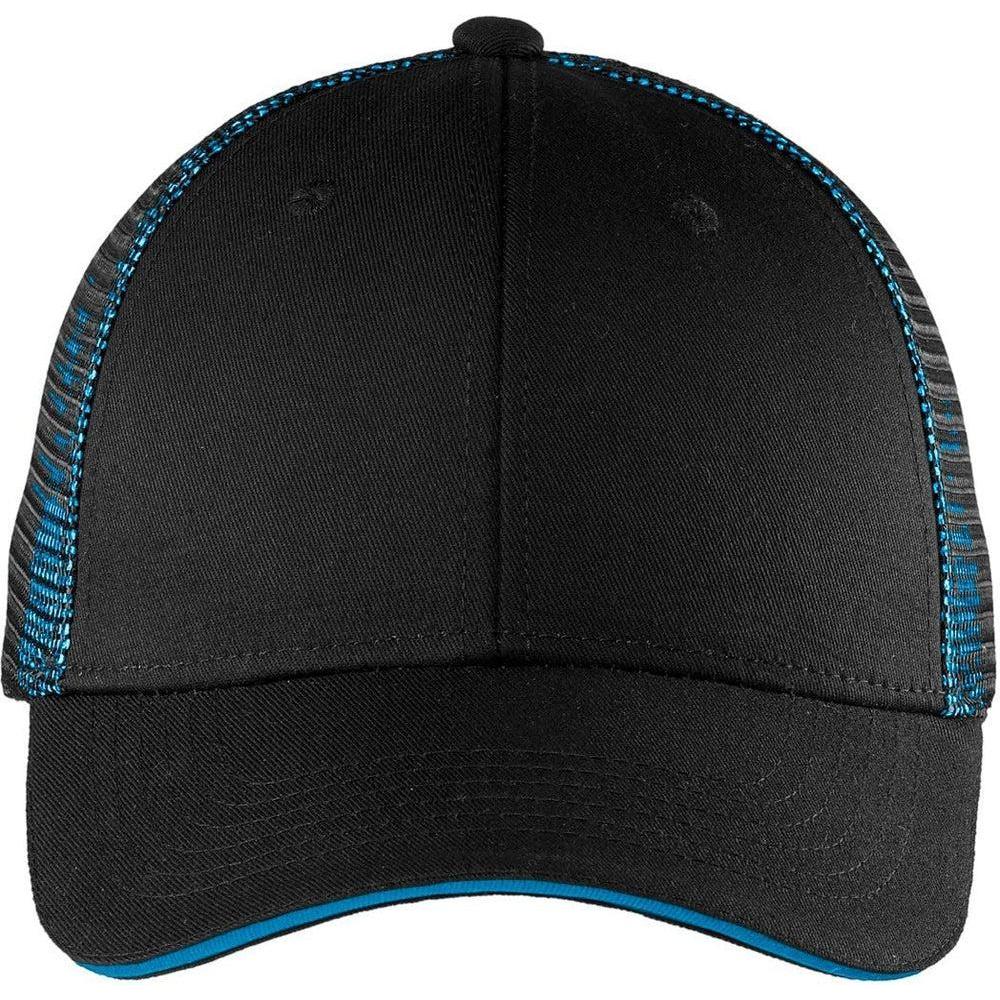 no-logo Port Authority Double Mesh Snapback Sandwich Cap-Headwear-Port Authority-Black/Shock Blue-OSFA-Thread Logic