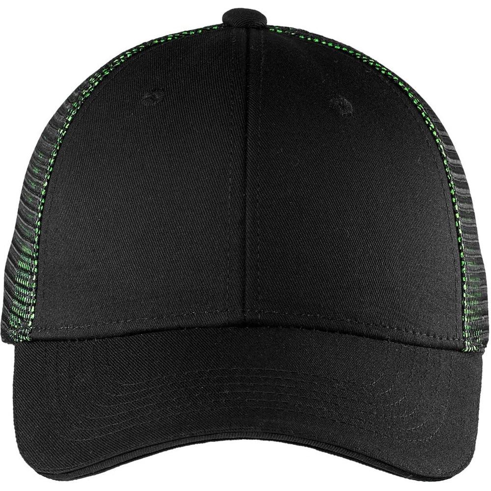 no-logo Port Authority Double Mesh Snapback Sandwich Cap-Headwear-Port Authority-Black/Shock Green-OSFA-Thread Logic