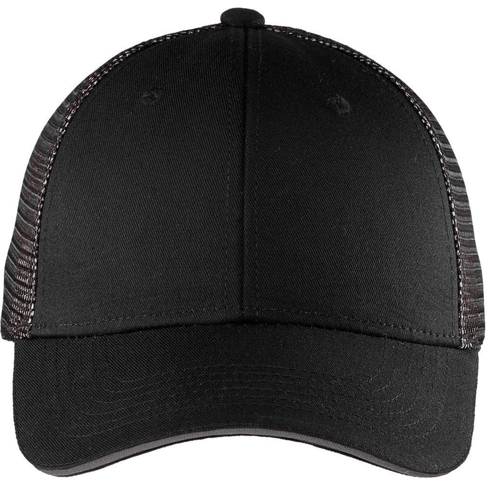 no-logo Port Authority Double Mesh Snapback Sandwich Cap-Headwear-Port Authority-Black/Silver-OSFA-Thread Logic