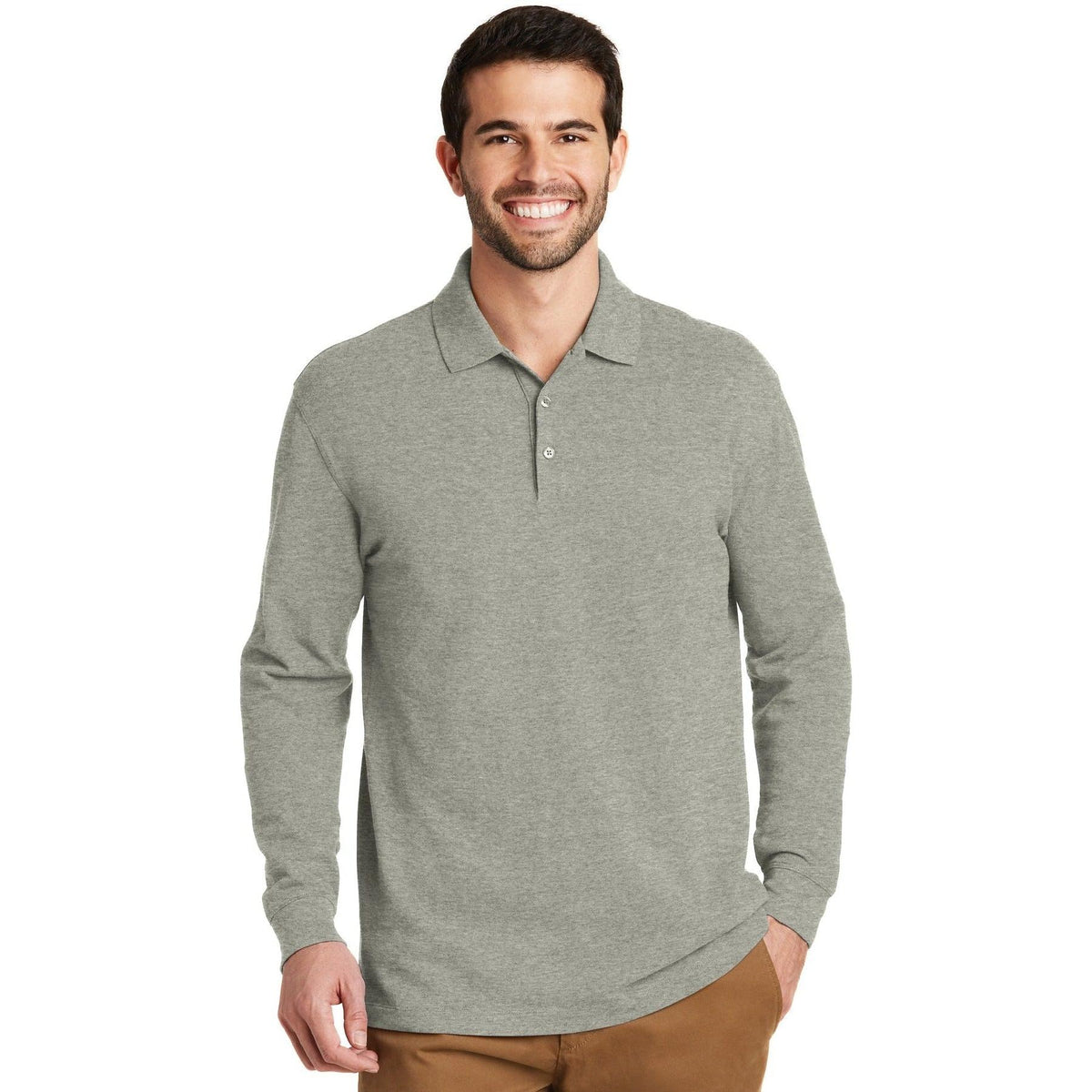 no-logo Port Authority EZCotton Long Sleeve Polo-Regular-Port Authority-Thread Logic