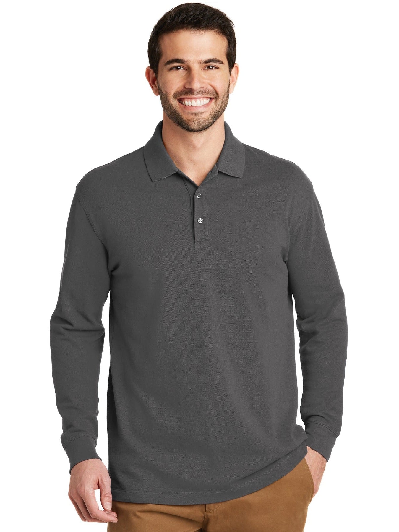 no-logo Port Authority EZCotton Long Sleeve Polo-Regular-Port Authority-Thread Logic