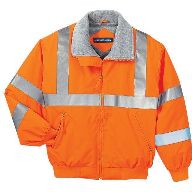 logo-left Port Authority Enhanced Visibility Jacket w/ Reflective Taping-Regular-Port Authority-Safety Orange/Reflective-S-Thread Logic