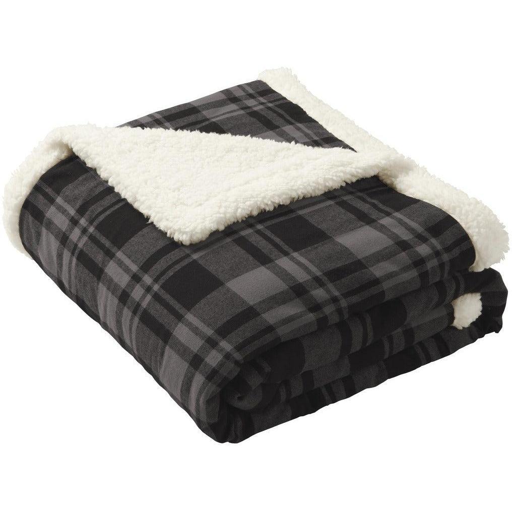 no-logo Port Authority Flannel Sherpa Blanket-Regular-Port Authority-Black Uneven Plaid-1 Size-Thread Logic