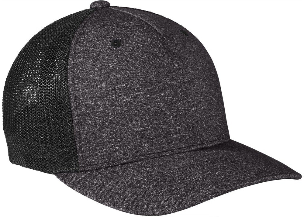 no-logo Port Authority Flexfit Melange Mesh Back Trucker Cap-Regular-Port Authority-Black/Dark Charcoal Heather-S/M-Thread Logic