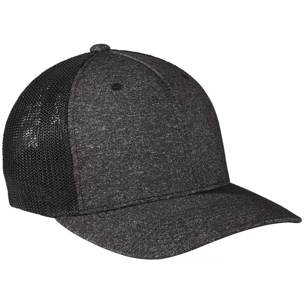 no-logo Port Authority Flexfit Melange Mesh Back Trucker Cap-Regular-Port Authority-Black/Dark Charcoal Heather-S/M-Thread Logic