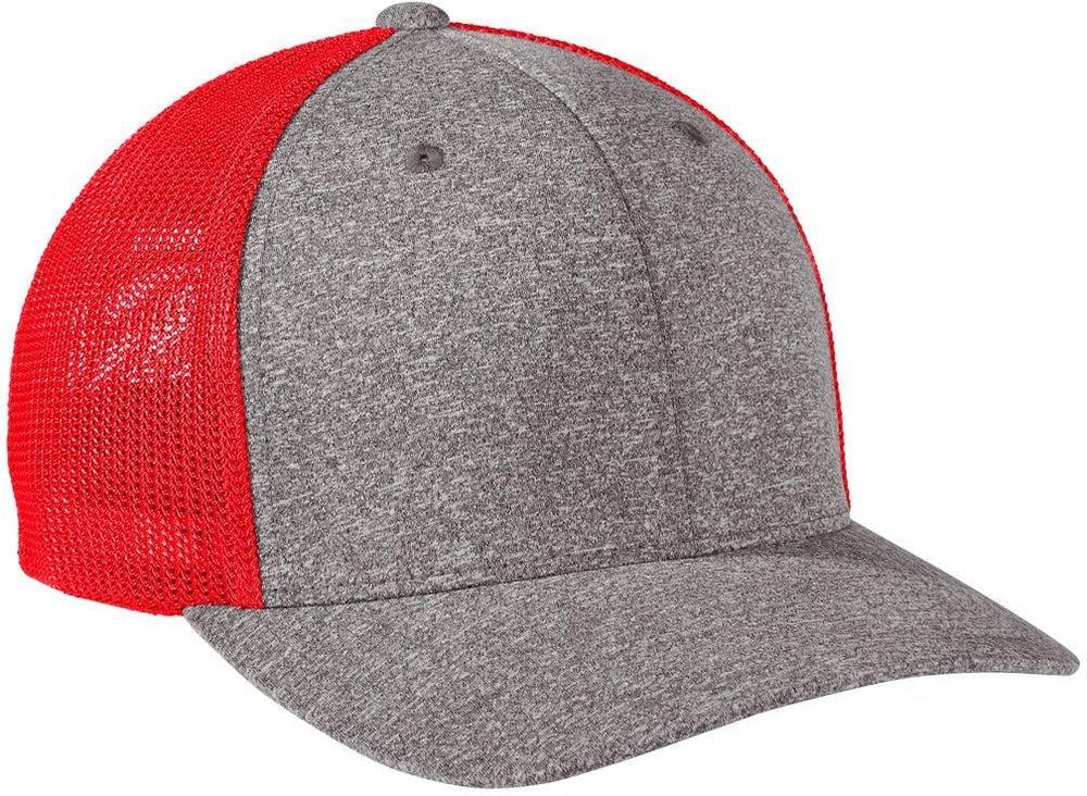 no-logo Port Authority Flexfit Melange Mesh Back Trucker Cap-Regular-Port Authority-True Red/Grey Heather-S/M-Thread Logic