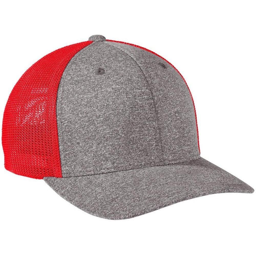 no-logo Port Authority Flexfit Melange Mesh Back Trucker Cap-Regular-Port Authority-True Red/Grey Heather-S/M-Thread Logic