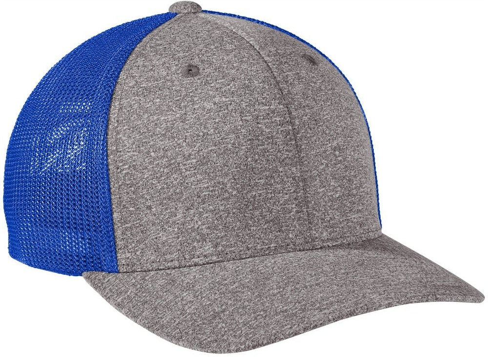 no-logo Port Authority Flexfit Melange Mesh Back Trucker Cap-Regular-Port Authority-True Royal/Grey Heather-S/M-Thread Logic