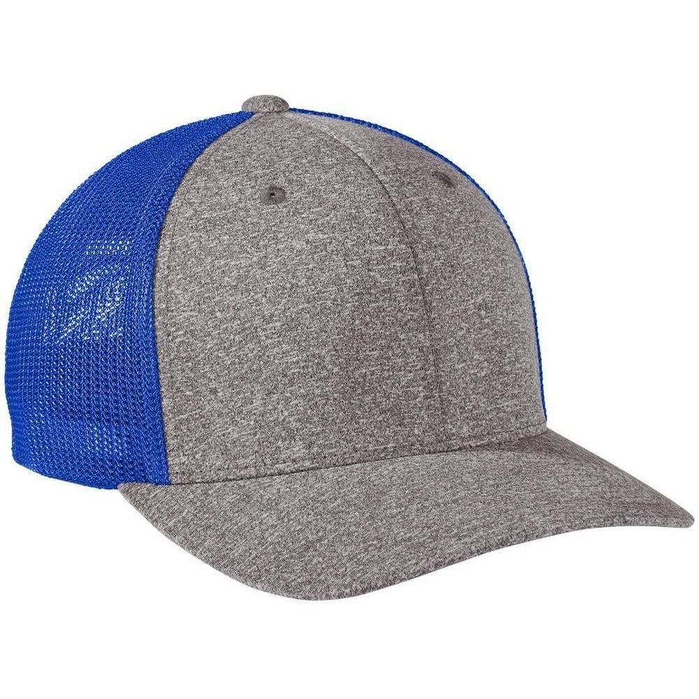 no-logo Port Authority Flexfit Melange Mesh Back Trucker Cap-Regular-Port Authority-True Royal/Grey Heather-S/M-Thread Logic
