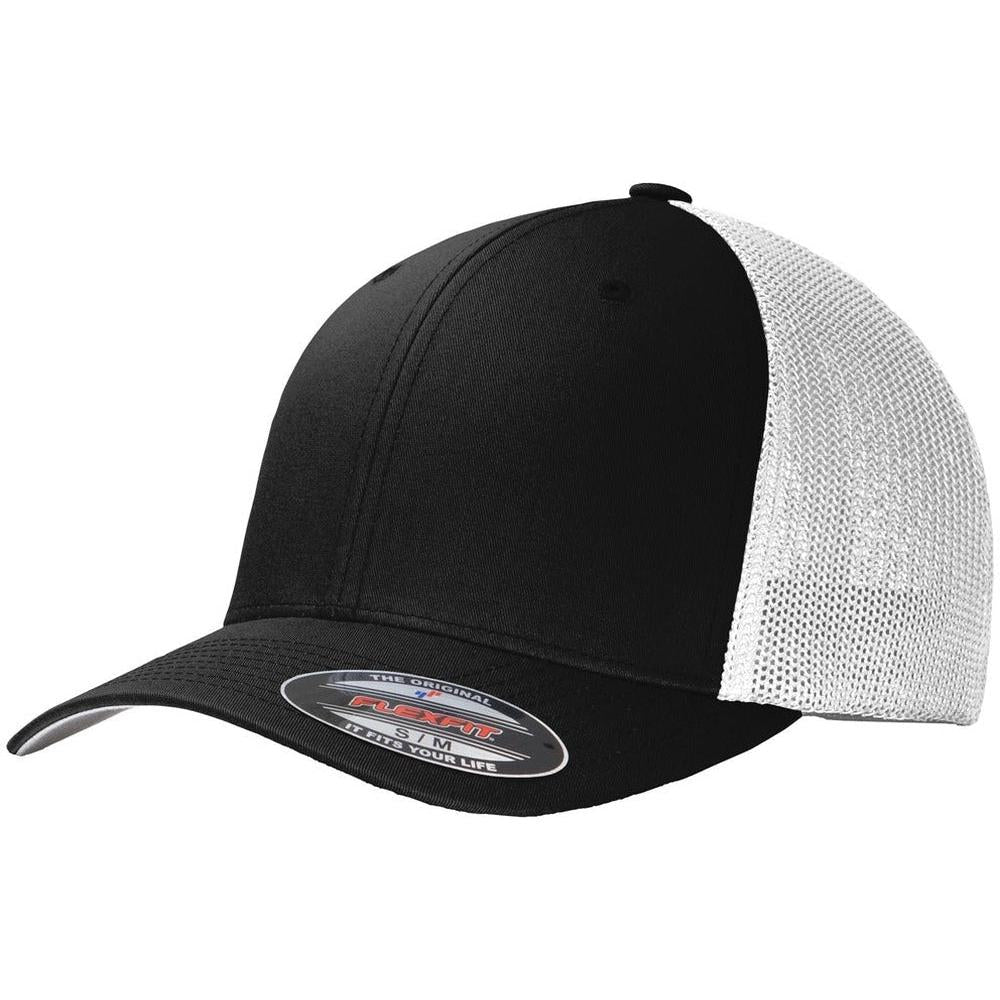 no-logo Port Authority Flexfit Mesh Back Cap-Headwear-Port Authority-Black/White-S/M-Thread Logic