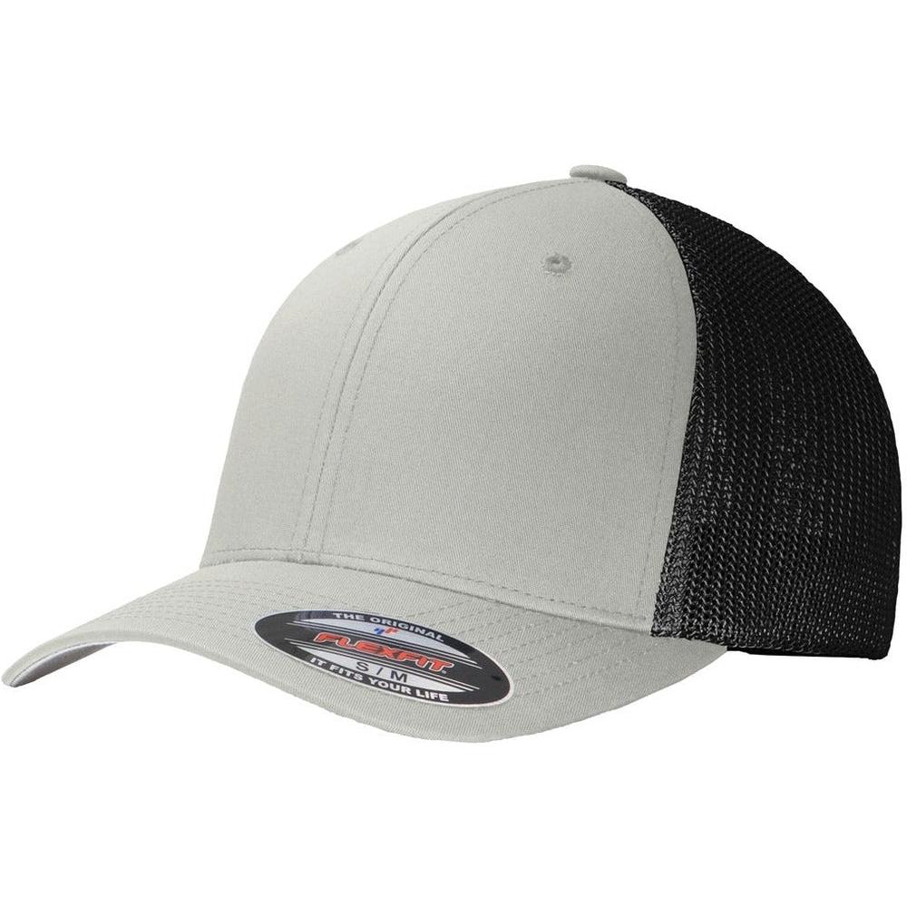 no-logo Port Authority Flexfit Mesh Back Cap-Headwear-Port Authority-Silver/Black-S/M-Thread Logic