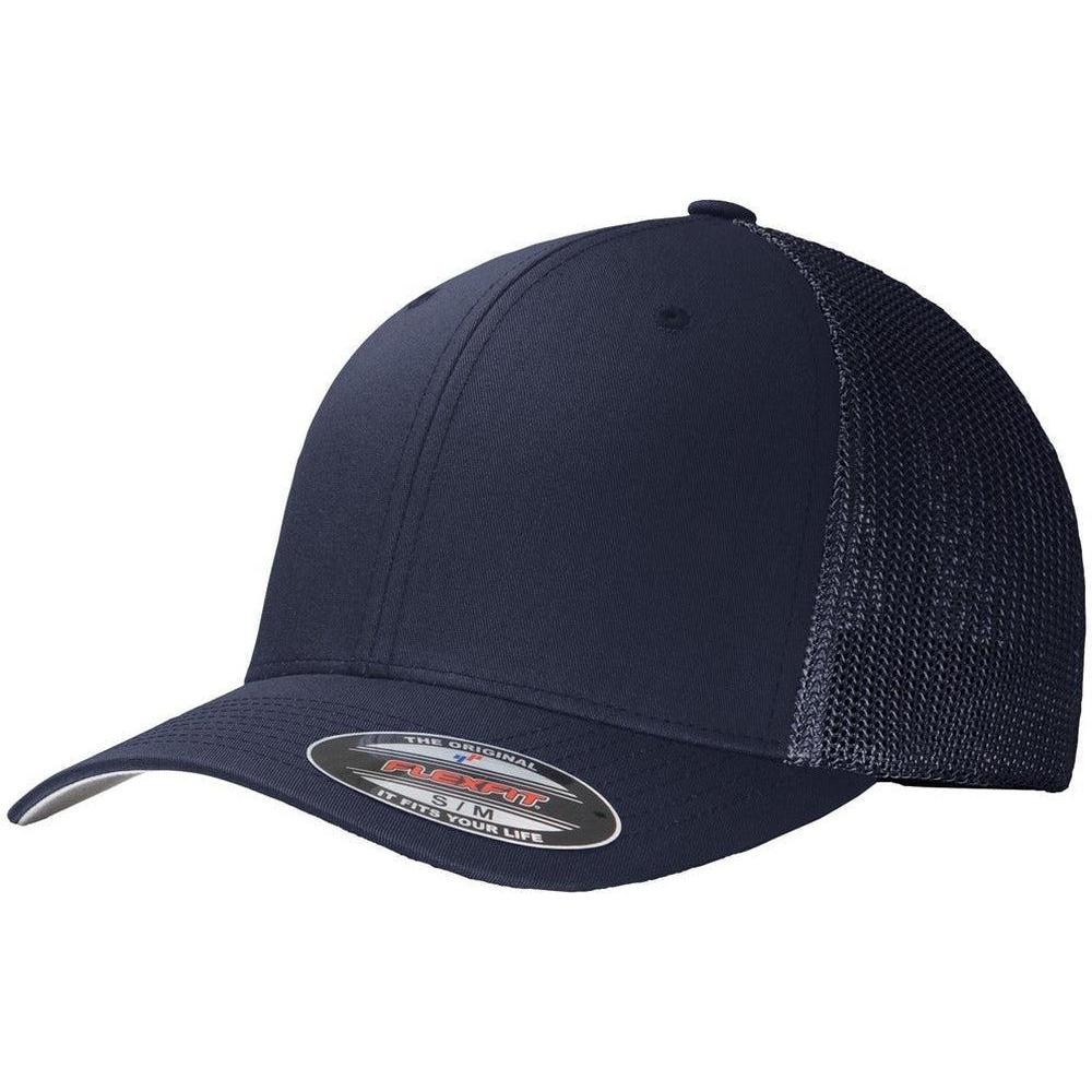 no-logo Port Authority Flexfit Mesh Back Cap-Headwear-Port Authority-True Navy/True Navy-S/M-Thread Logic
