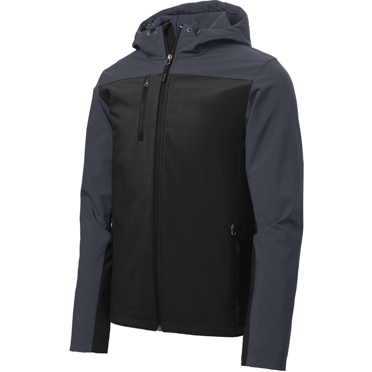 no-logo Port Authority Hooded Core Soft Shell Jacket-Regular-Port Authority-Black/Battleship Grey-S-Thread Logic