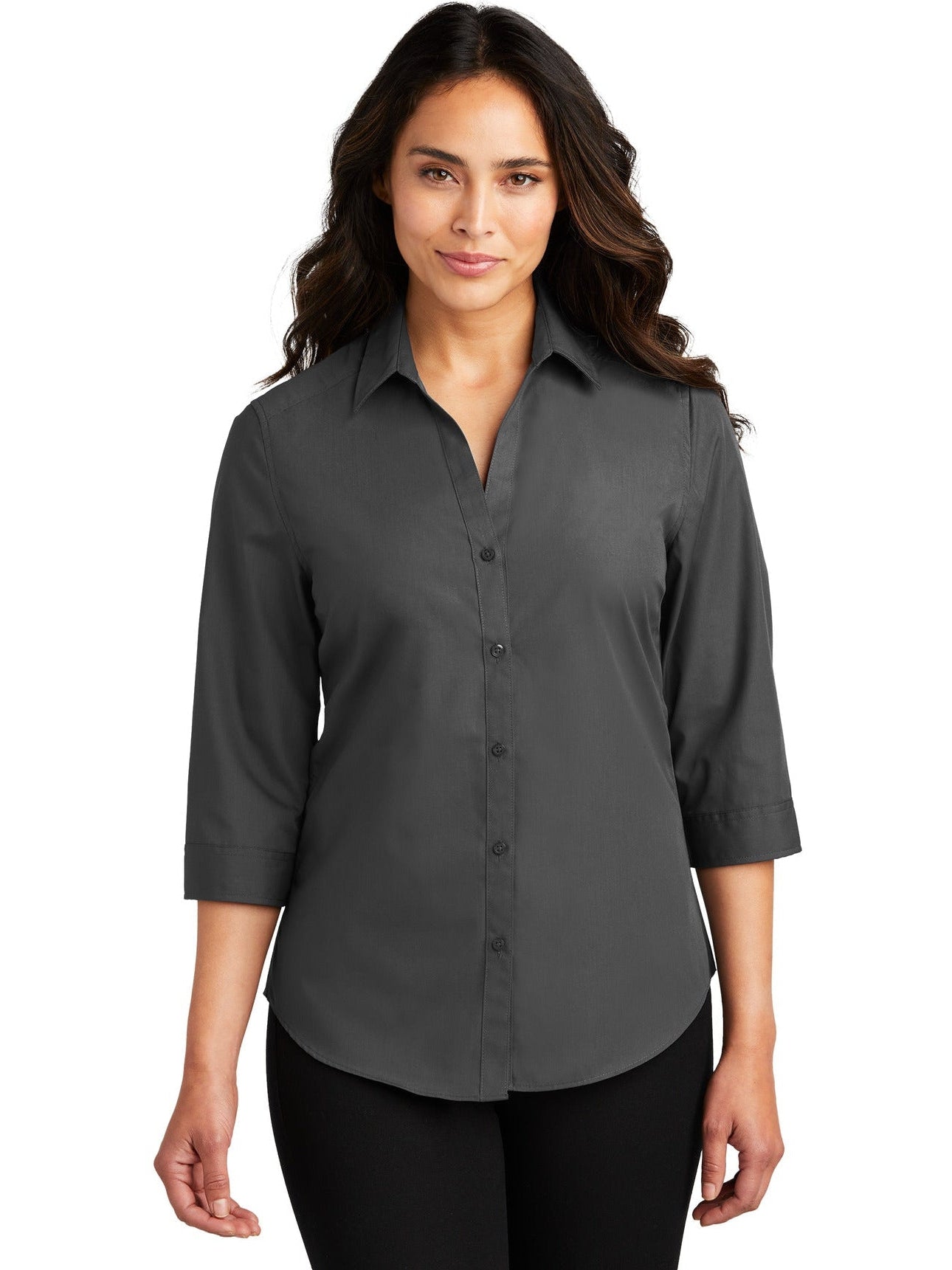 no-logo Port Authority Ladies 3/4-Sleeve Carefree Poplin Shirt-Regular-Port Authority-Thread Logic