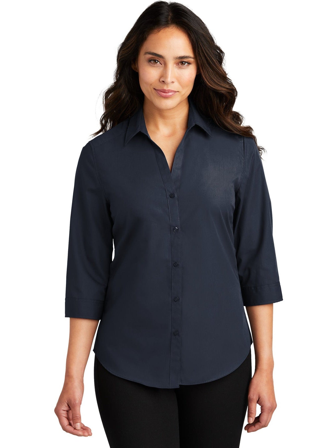 no-logo Port Authority Ladies 3/4-Sleeve Carefree Poplin Shirt-Regular-Port Authority-Thread Logic