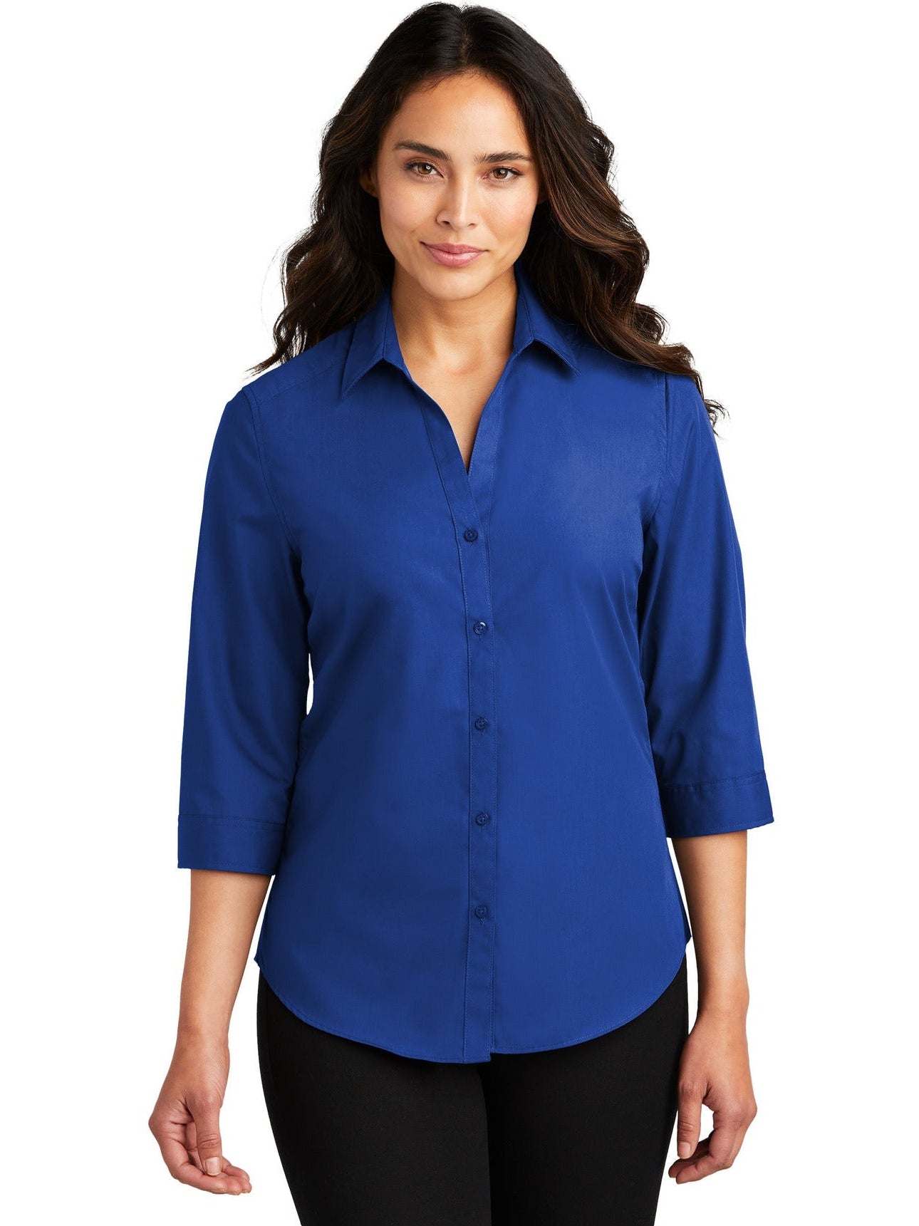 no-logo Port Authority Ladies 3/4-Sleeve Carefree Poplin Shirt-Regular-Port Authority-Thread Logic